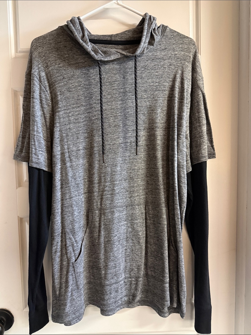 urban pipeline Gray Layered Hooded Shirt with Black Sleeves